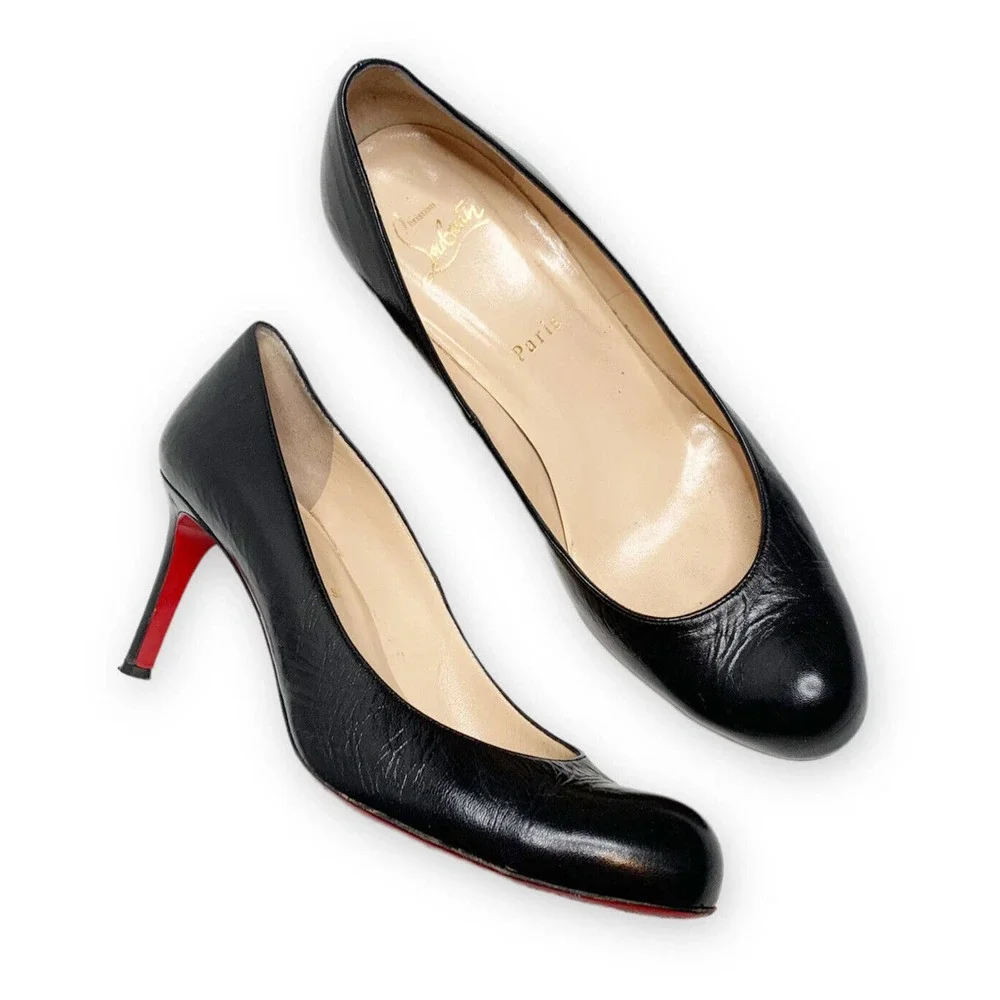 ❌SOLD❌ Authentic Christian Louboutin Matte Black Leather Pumps Women’s 39 1/2 - Picture 1 of 11